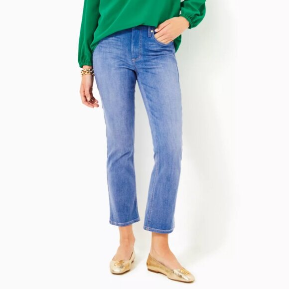 NEW Lilly Pulitzer 27" Liza High Rise Crop Flare Jean - Caribbean Blues Wash - Picture 4 of 17
